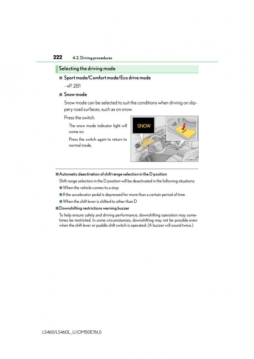 Lexus LS460 IV 4 owners manual / page 222