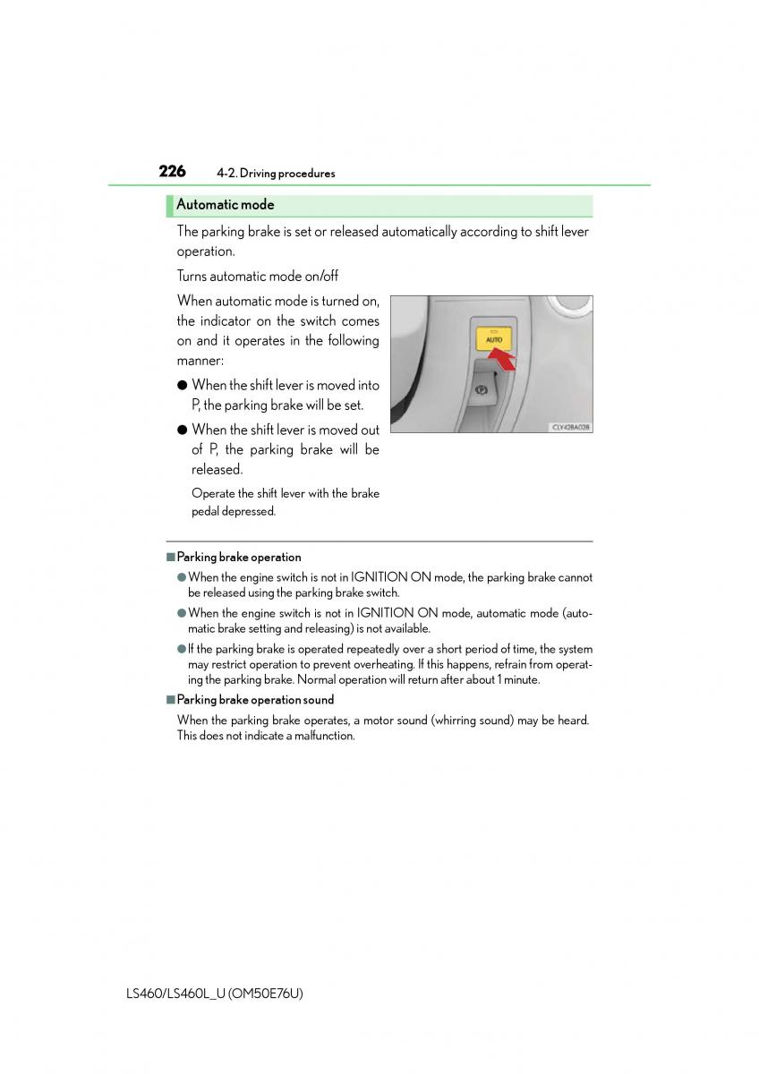 Lexus LS460 IV 4 owners manual / page 226