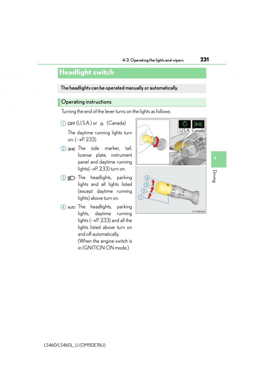 Lexus LS460 IV 4 owners manual / page 231