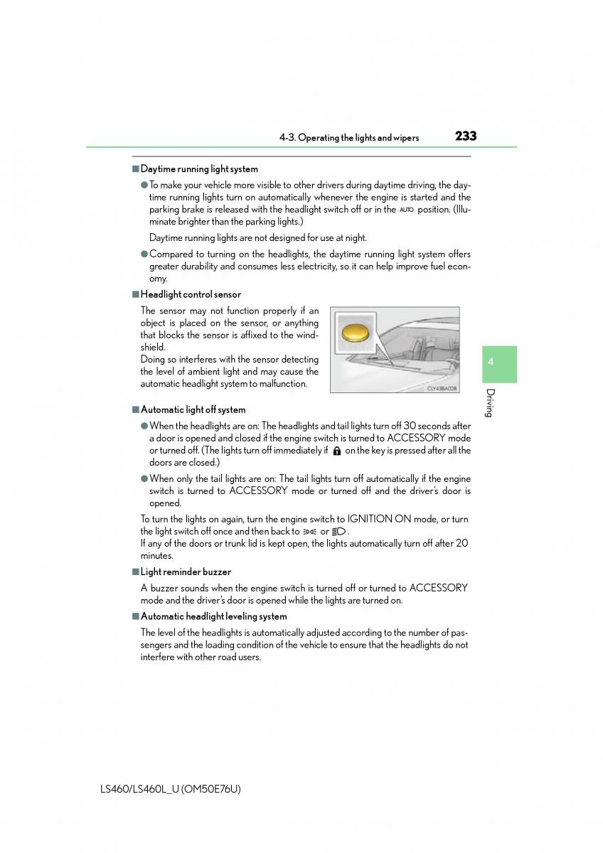 Lexus LS460 IV 4 owners manual / page 233