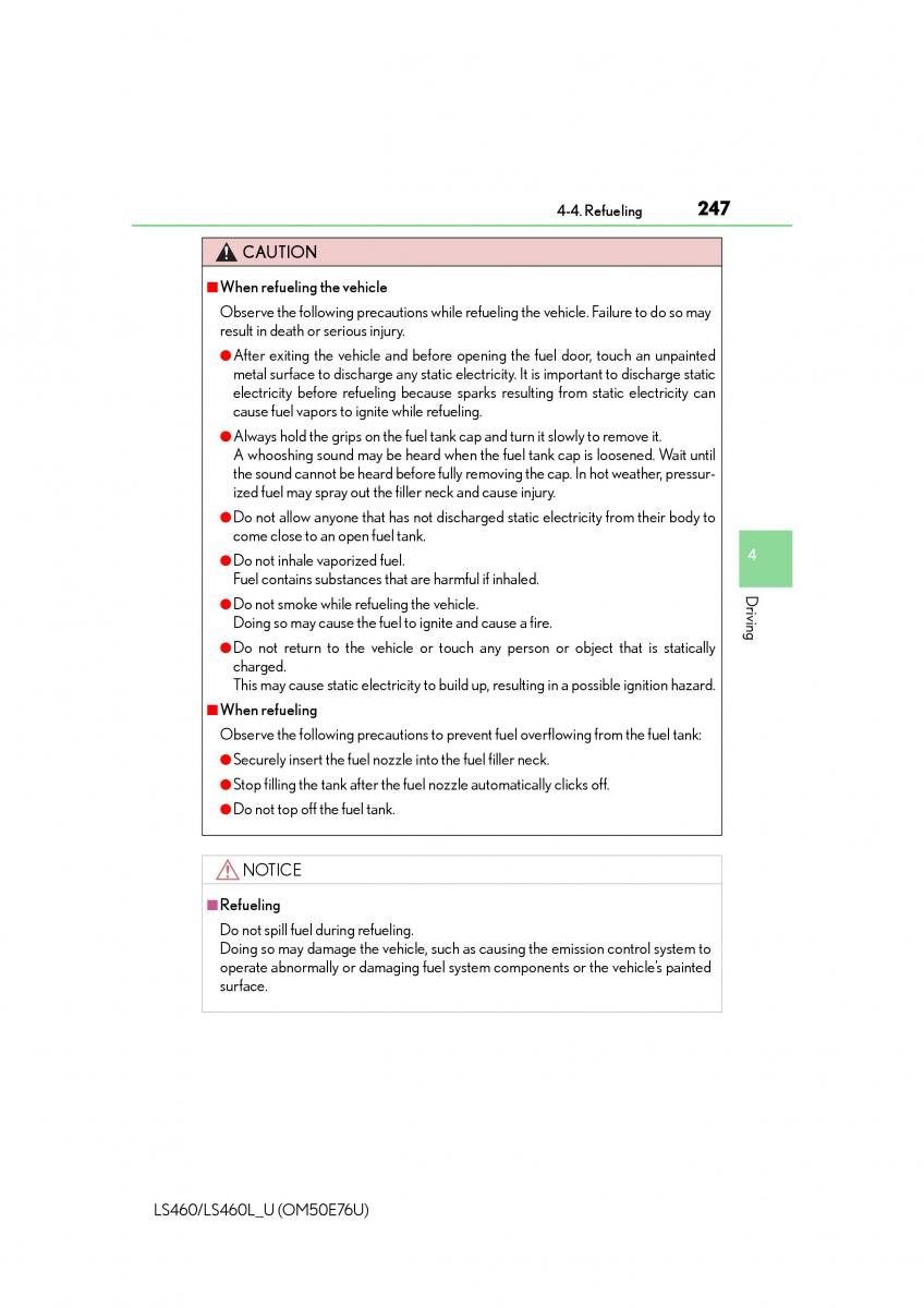 Lexus LS460 IV 4 owners manual / page 247