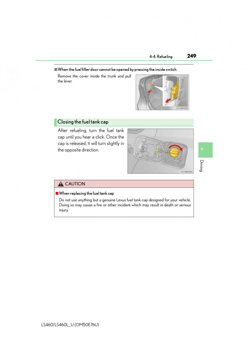 Lexus LS460 IV 4 owners manual / page 249