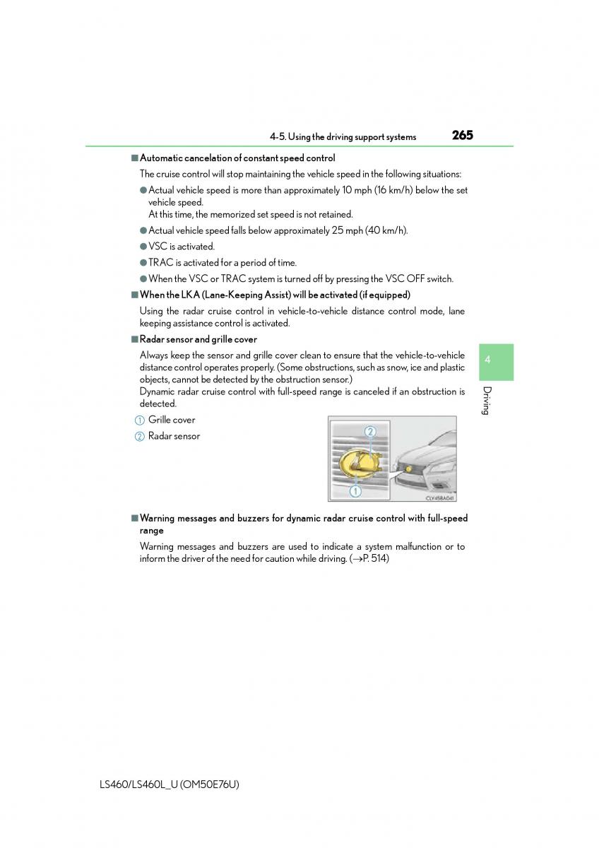 Lexus LS460 IV 4 owners manual / page 265