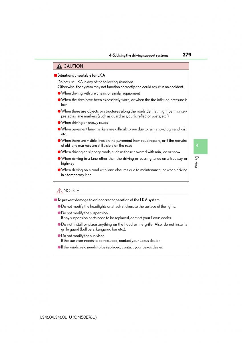 Lexus LS460 IV 4 owners manual / page 279