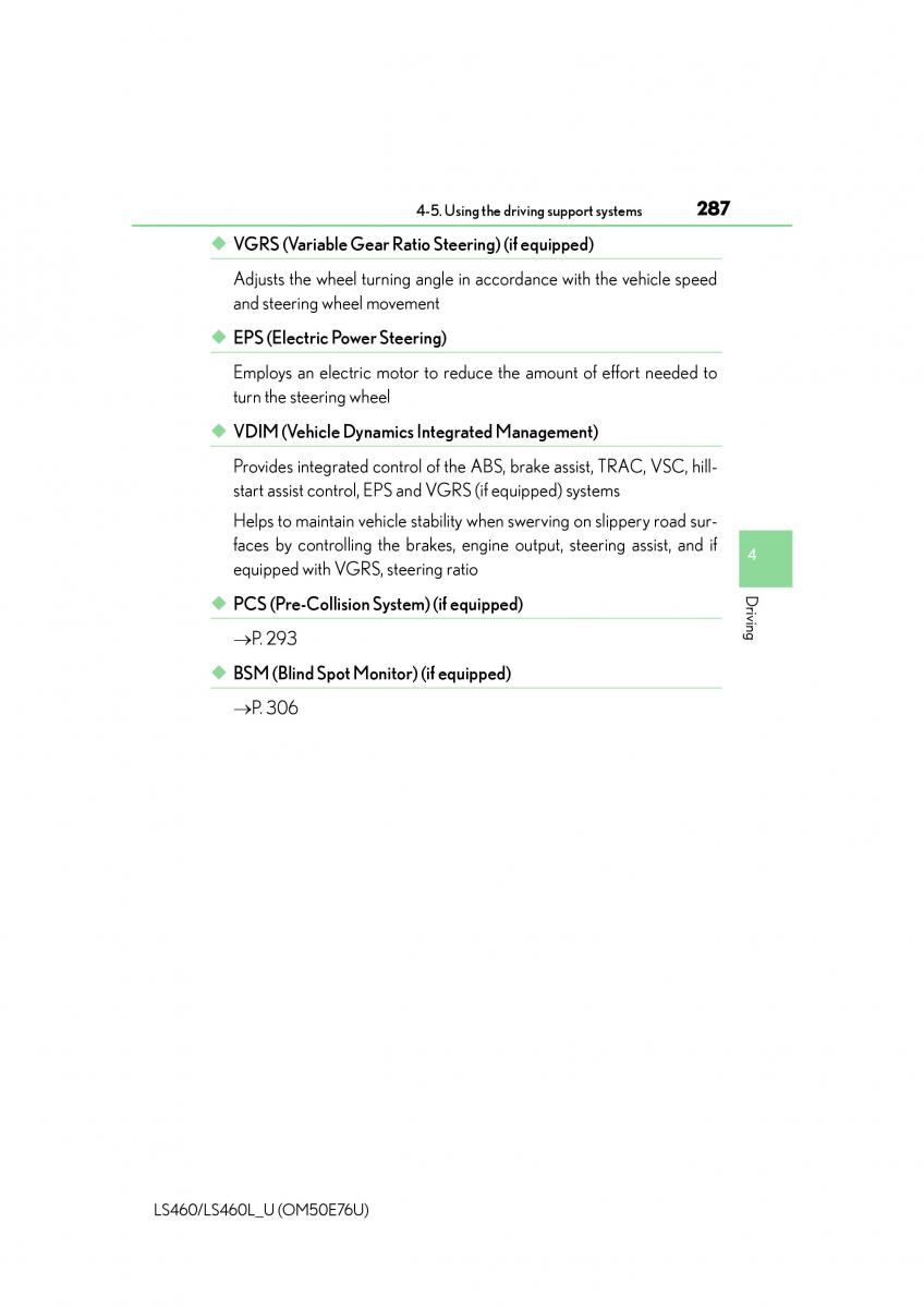 Lexus LS460 IV 4 owners manual / page 287