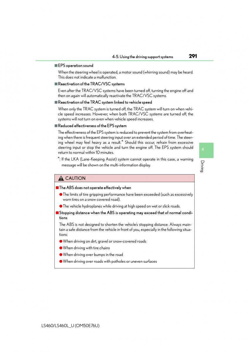 Lexus LS460 IV 4 owners manual / page 291