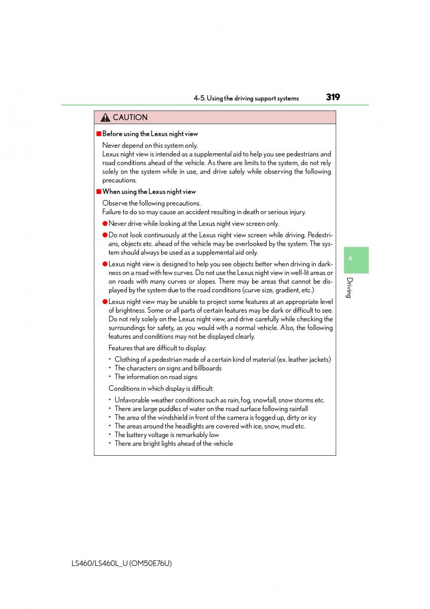 Lexus LS460 IV 4 owners manual / page 319