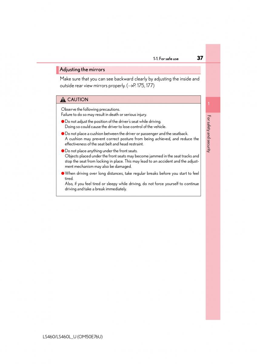 Lexus LS460 IV 4 owners manual / page 37