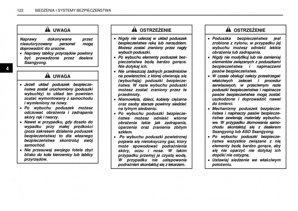 manual  SsangYong Rexton I 1 instrukcja / page 122