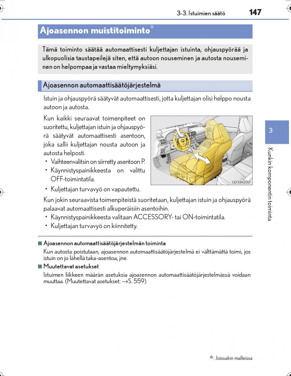 Lexus IS300h III 3 omistajan kasikirja / page 147