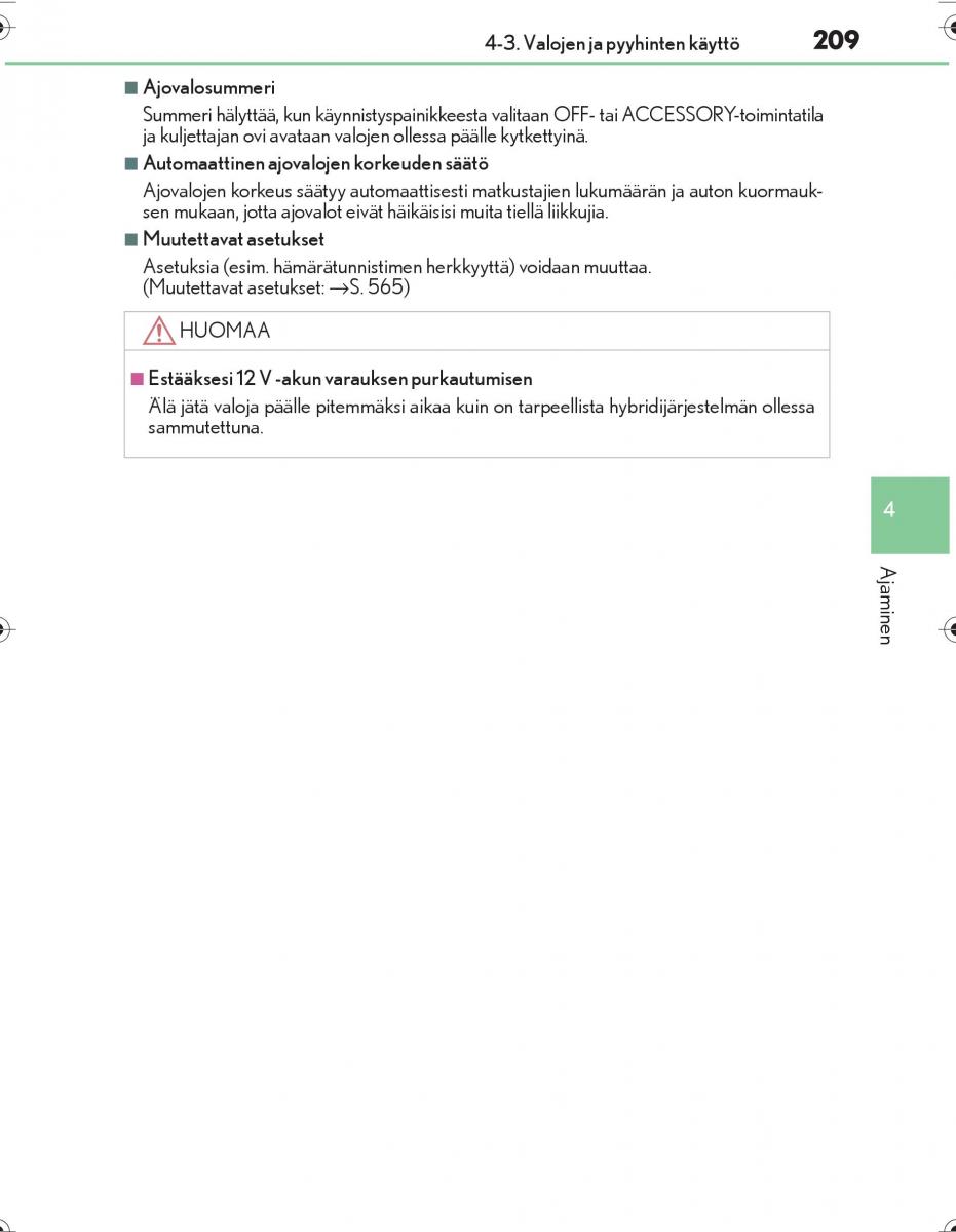 Lexus IS300h III 3 omistajan kasikirja / page 209