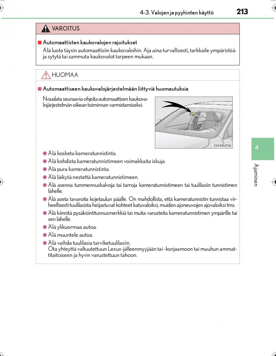 Lexus IS300h III 3 omistajan kasikirja / page 213