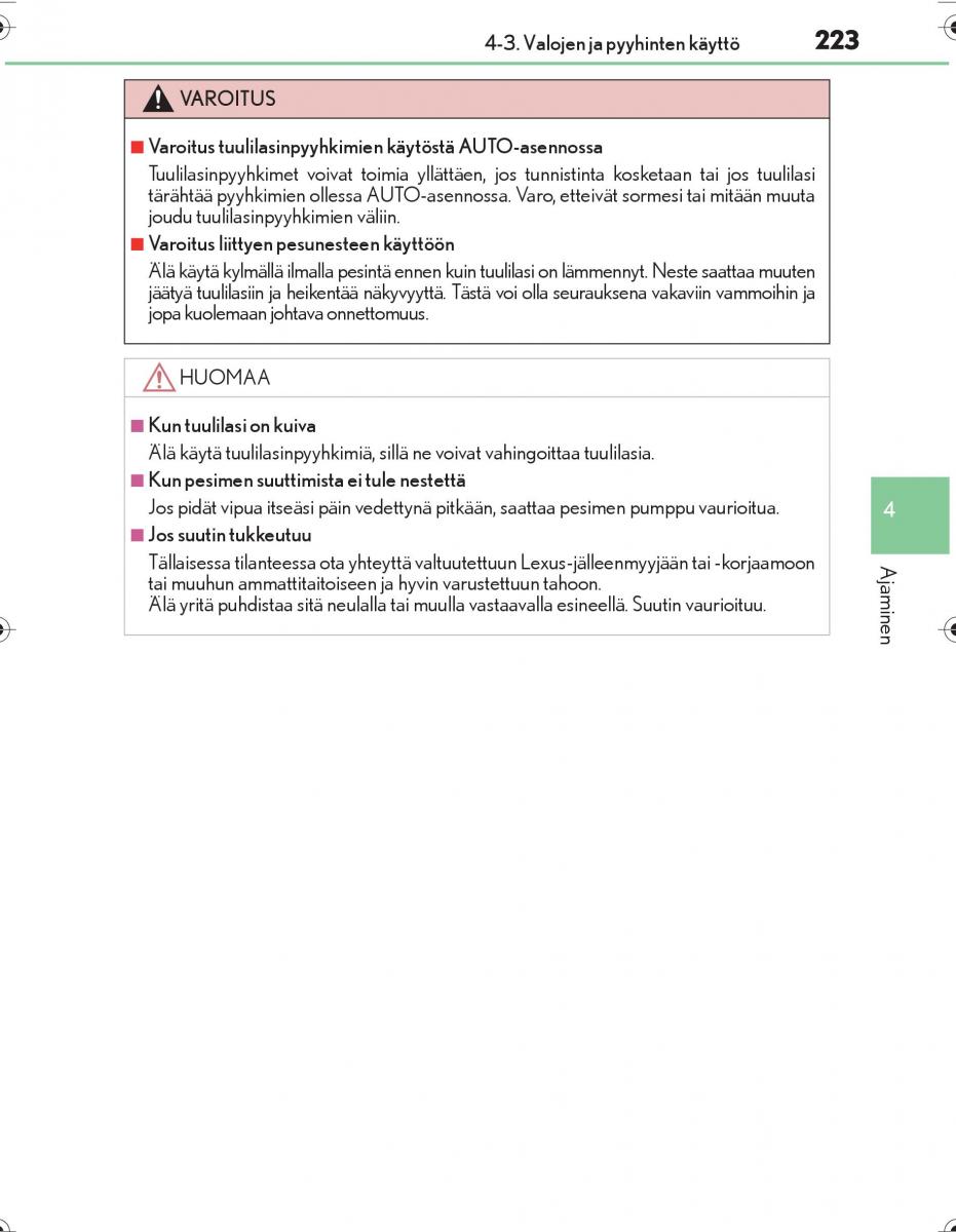 Lexus IS300h III 3 omistajan kasikirja / page 223