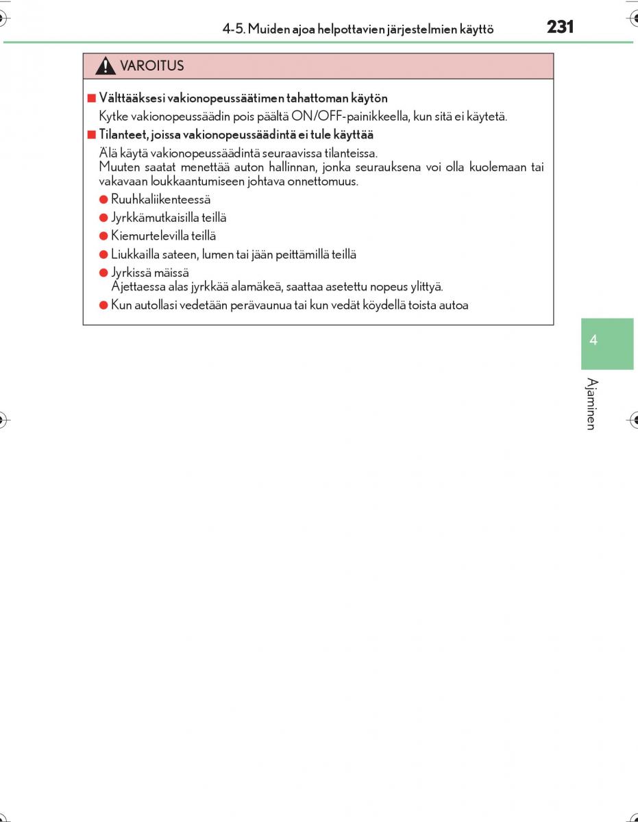 Lexus IS300h III 3 omistajan kasikirja / page 231