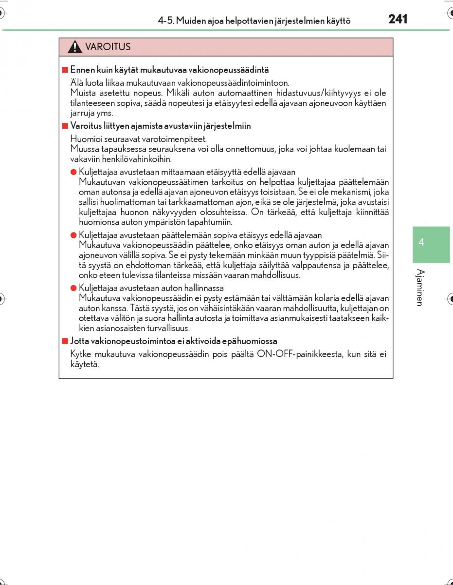 Lexus IS300h III 3 omistajan kasikirja / page 241