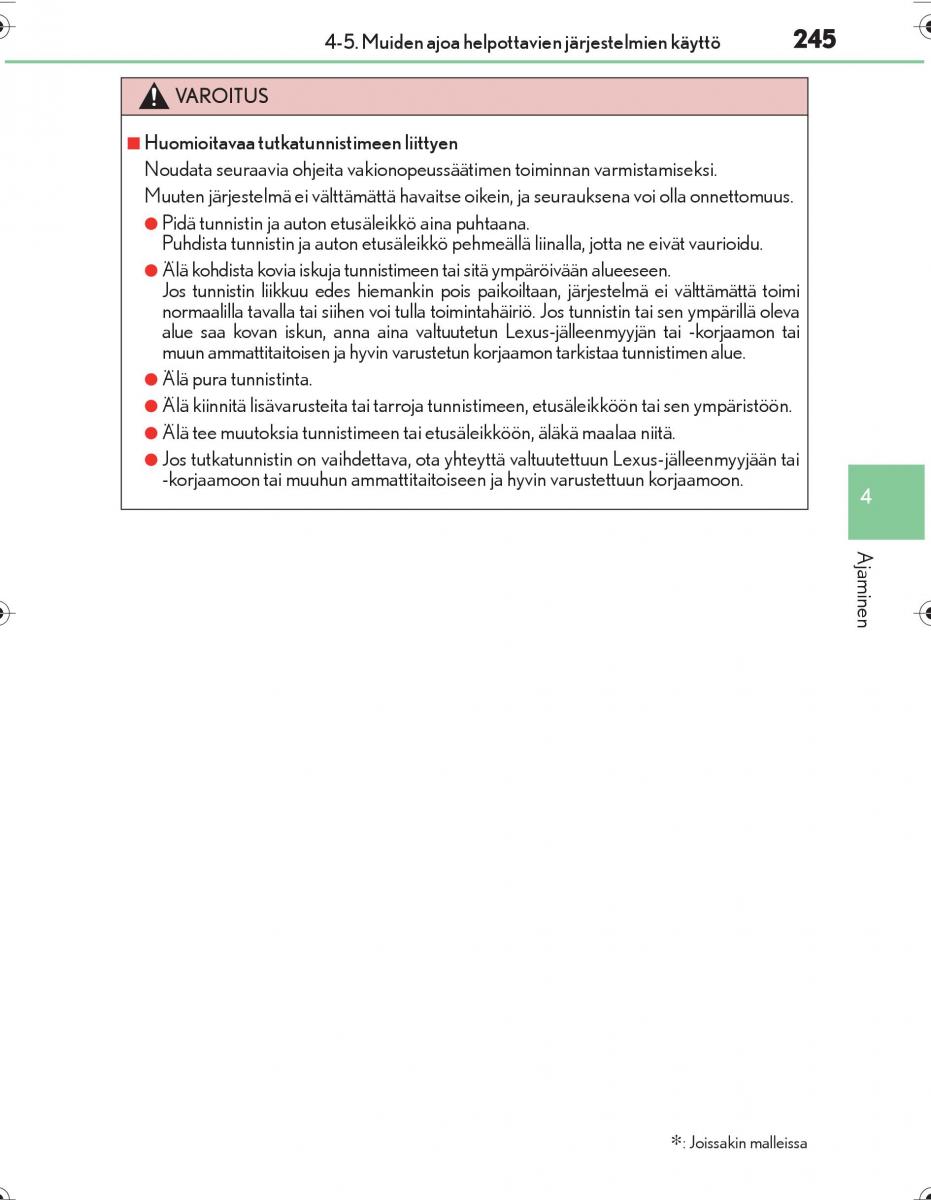 Lexus IS300h III 3 omistajan kasikirja / page 245