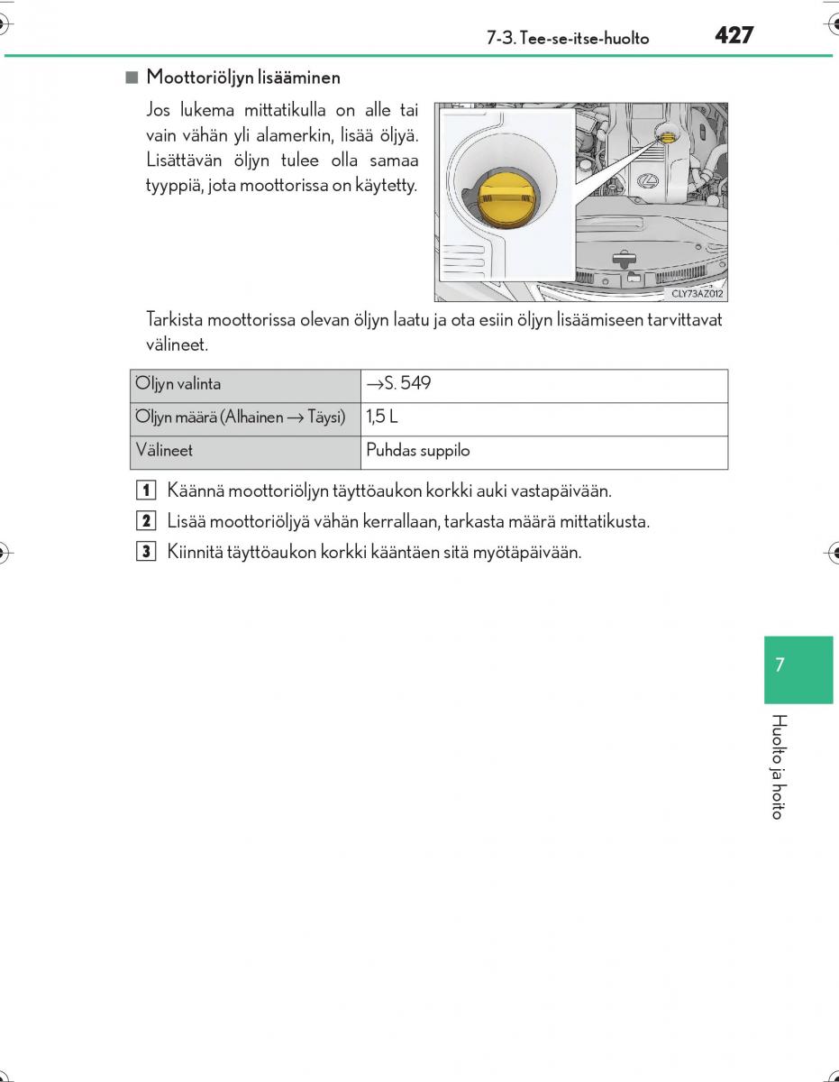 Lexus IS300h III 3 omistajan kasikirja / page 427