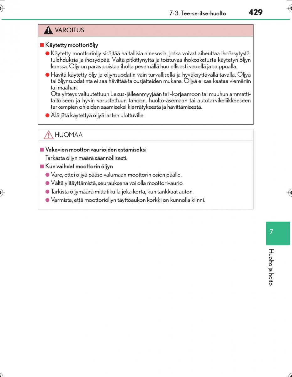 Lexus IS300h III 3 omistajan kasikirja / page 429