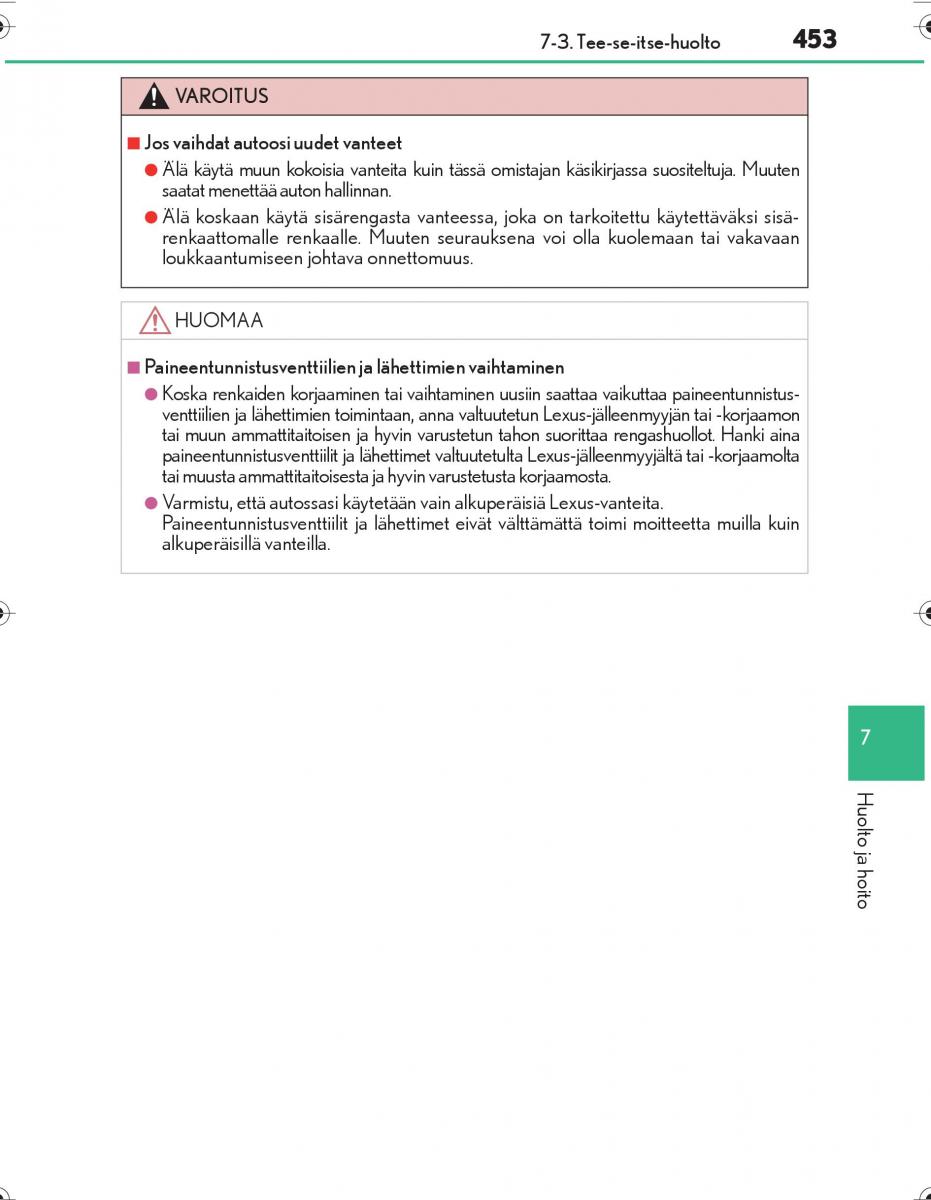 Lexus IS300h III 3 omistajan kasikirja / page 453