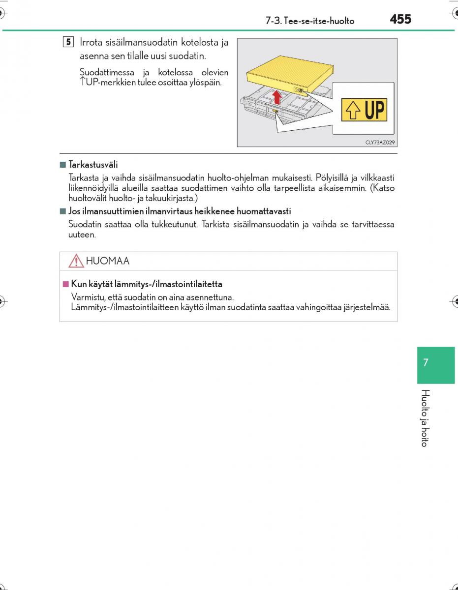 Lexus IS300h III 3 omistajan kasikirja / page 455