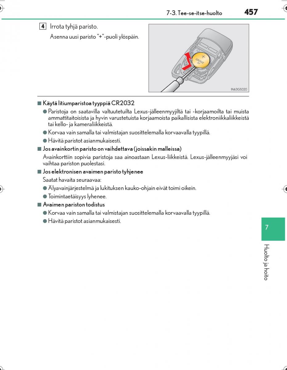 Lexus IS300h III 3 omistajan kasikirja / page 457