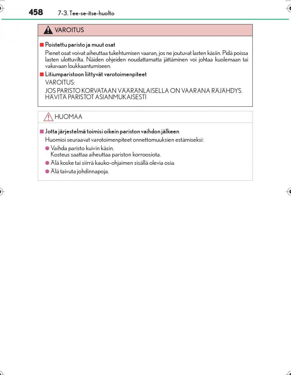 Lexus IS300h III 3 omistajan kasikirja / page 458
