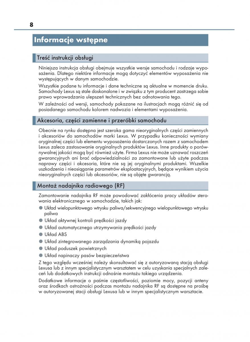 Lexus IS200t III 3 instrukcja obslugi / page 8