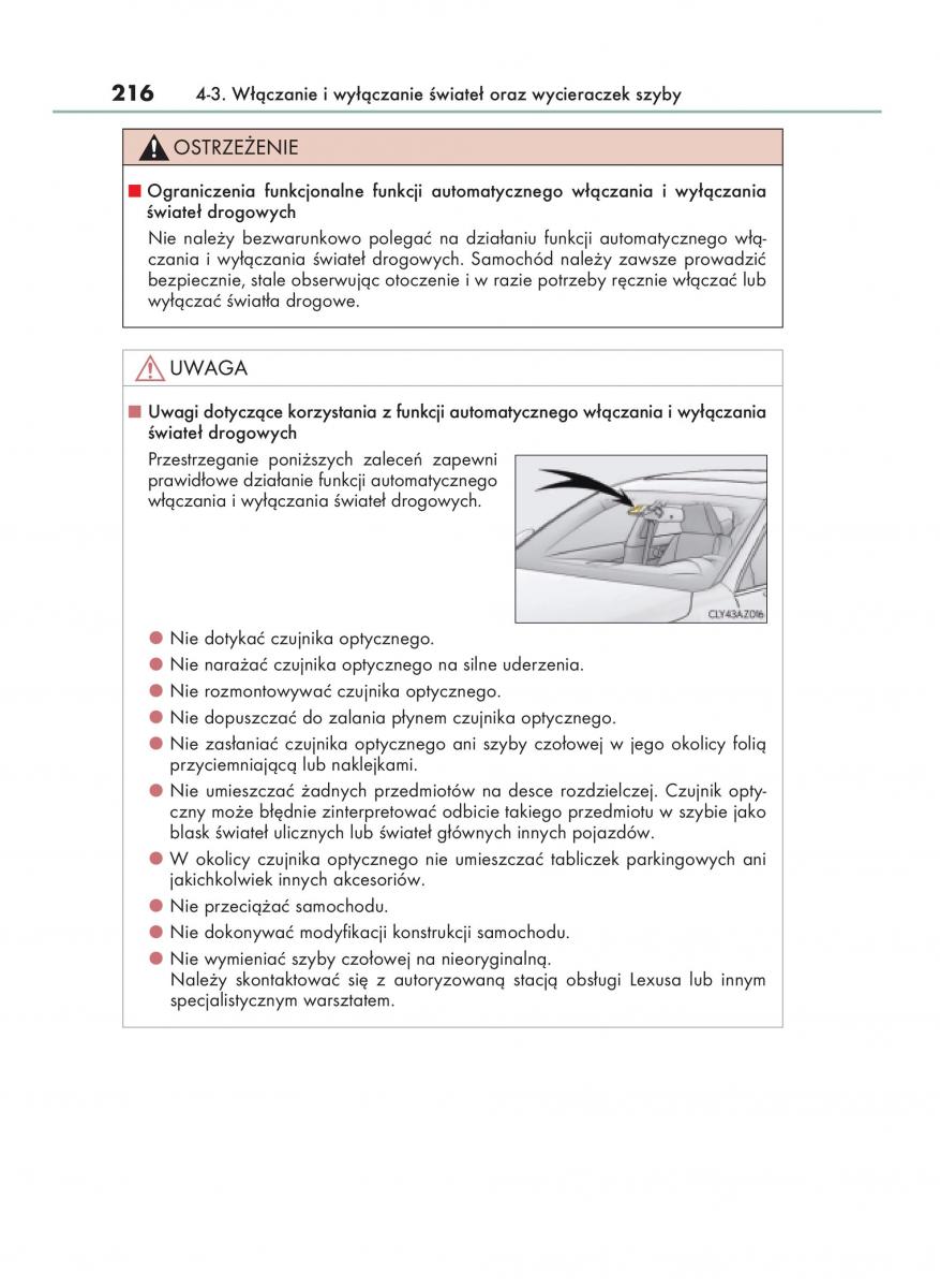 Lexus IS200t III 3 instrukcja obslugi / page 216