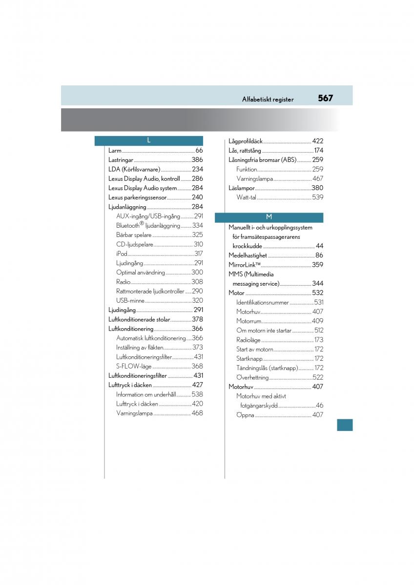 Lexus IS200t III 3 instruktionsbok / page 567