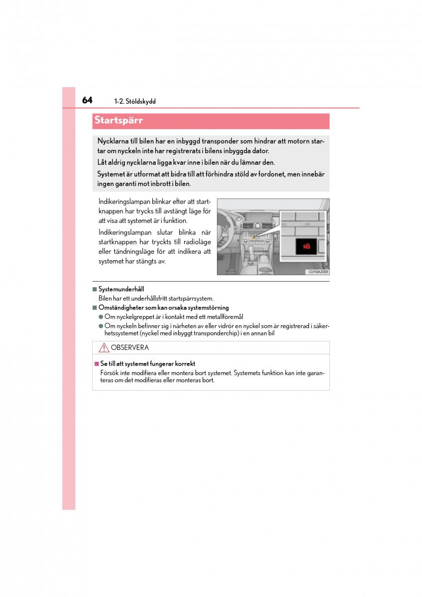 Lexus IS200t III 3 instruktionsbok / page 64