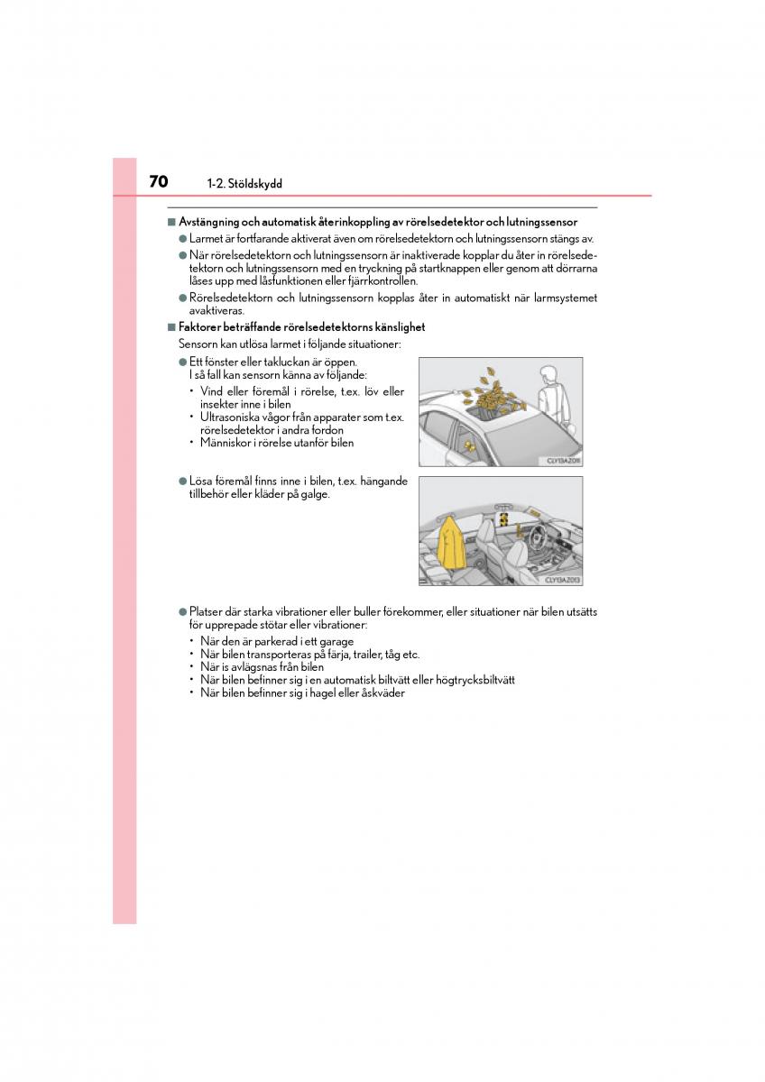 Lexus IS200t III 3 instruktionsbok / page 70