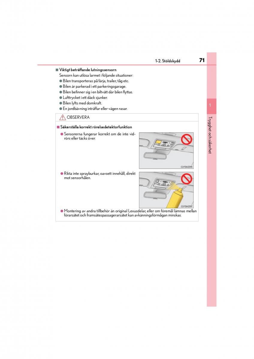 Lexus IS200t III 3 instruktionsbok / page 71