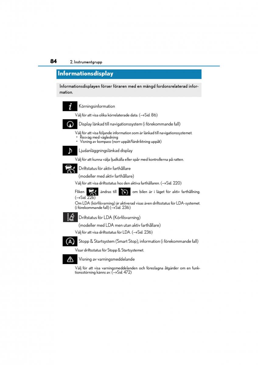Lexus IS200t III 3 instruktionsbok / page 84