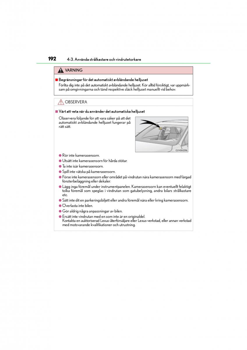 Lexus IS200t III 3 instruktionsbok / page 192