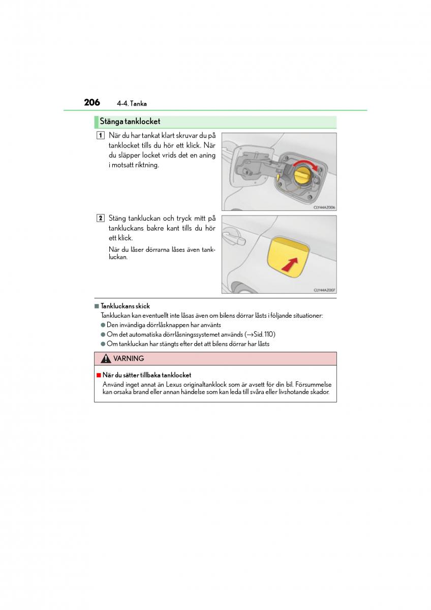 Lexus IS200t III 3 instruktionsbok / page 206