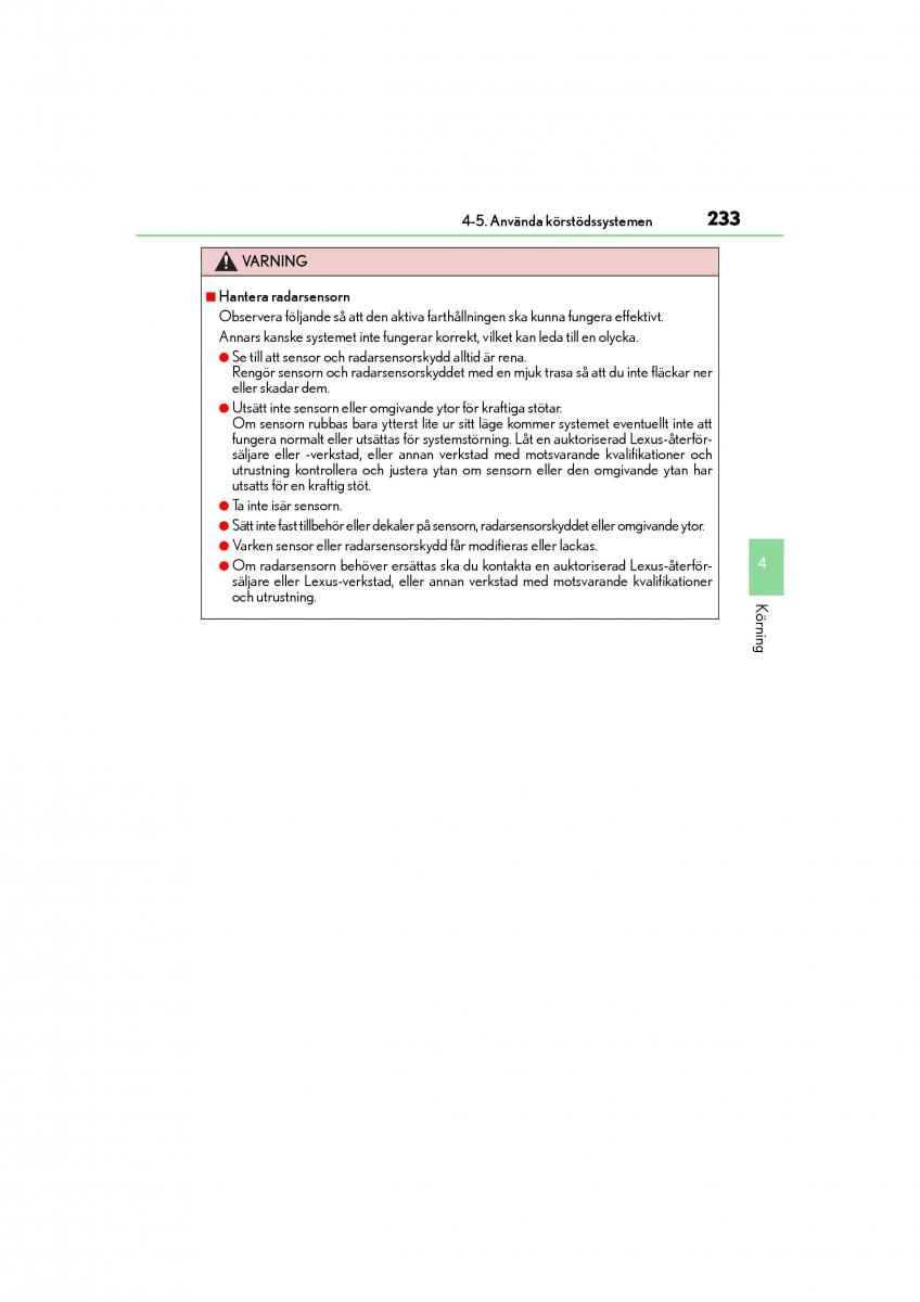 Lexus IS200t III 3 instruktionsbok / page 233