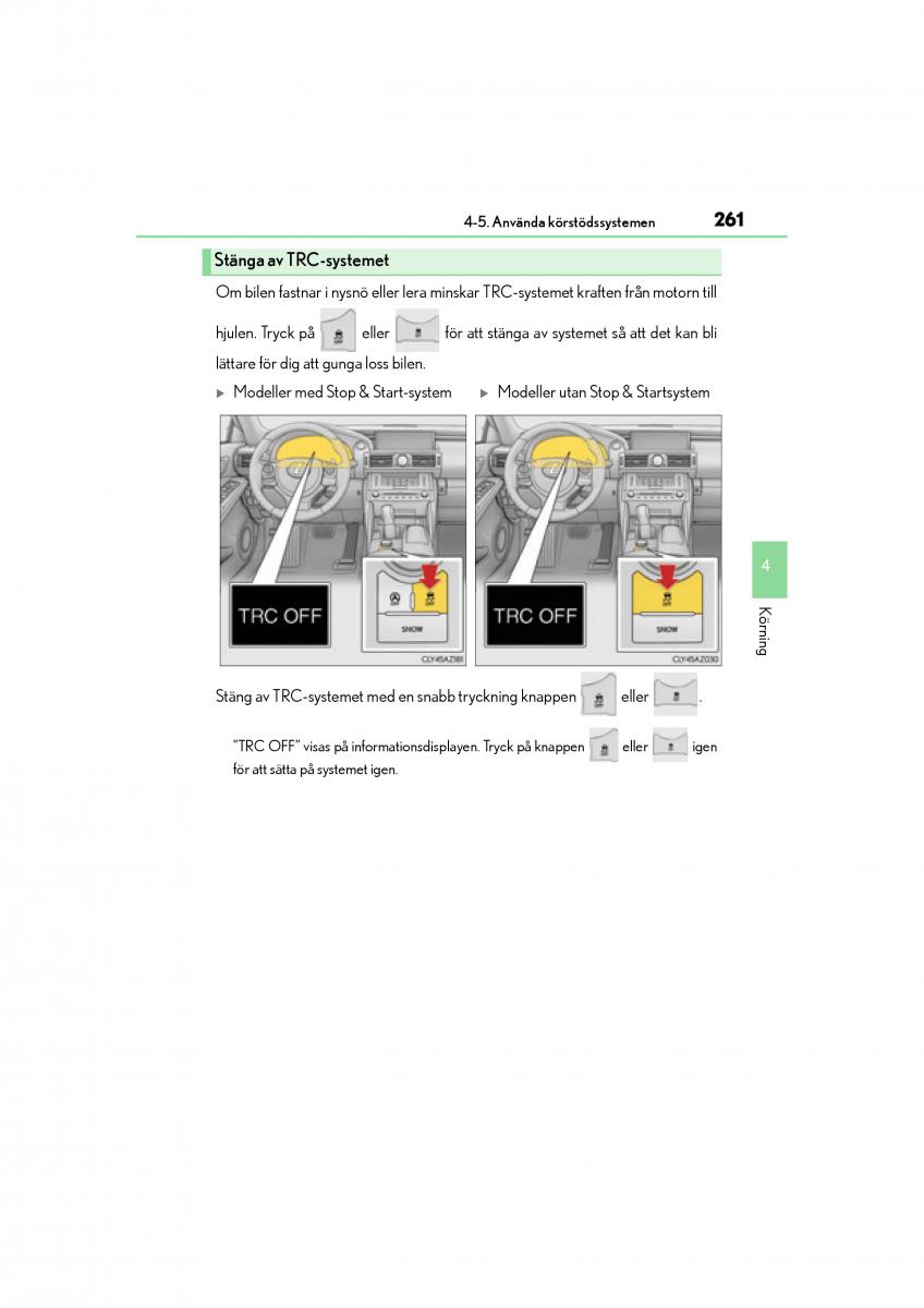 Lexus IS200t III 3 instruktionsbok / page 261