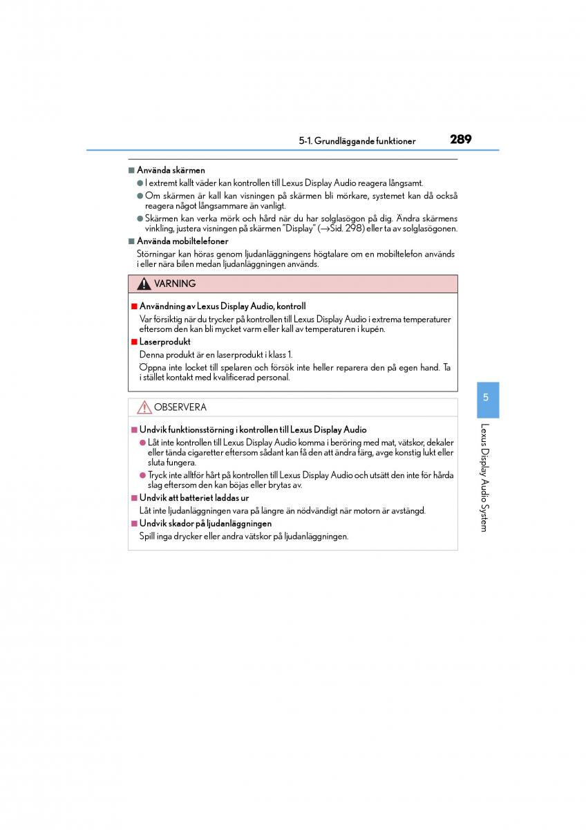 Lexus IS200t III 3 instruktionsbok / page 289