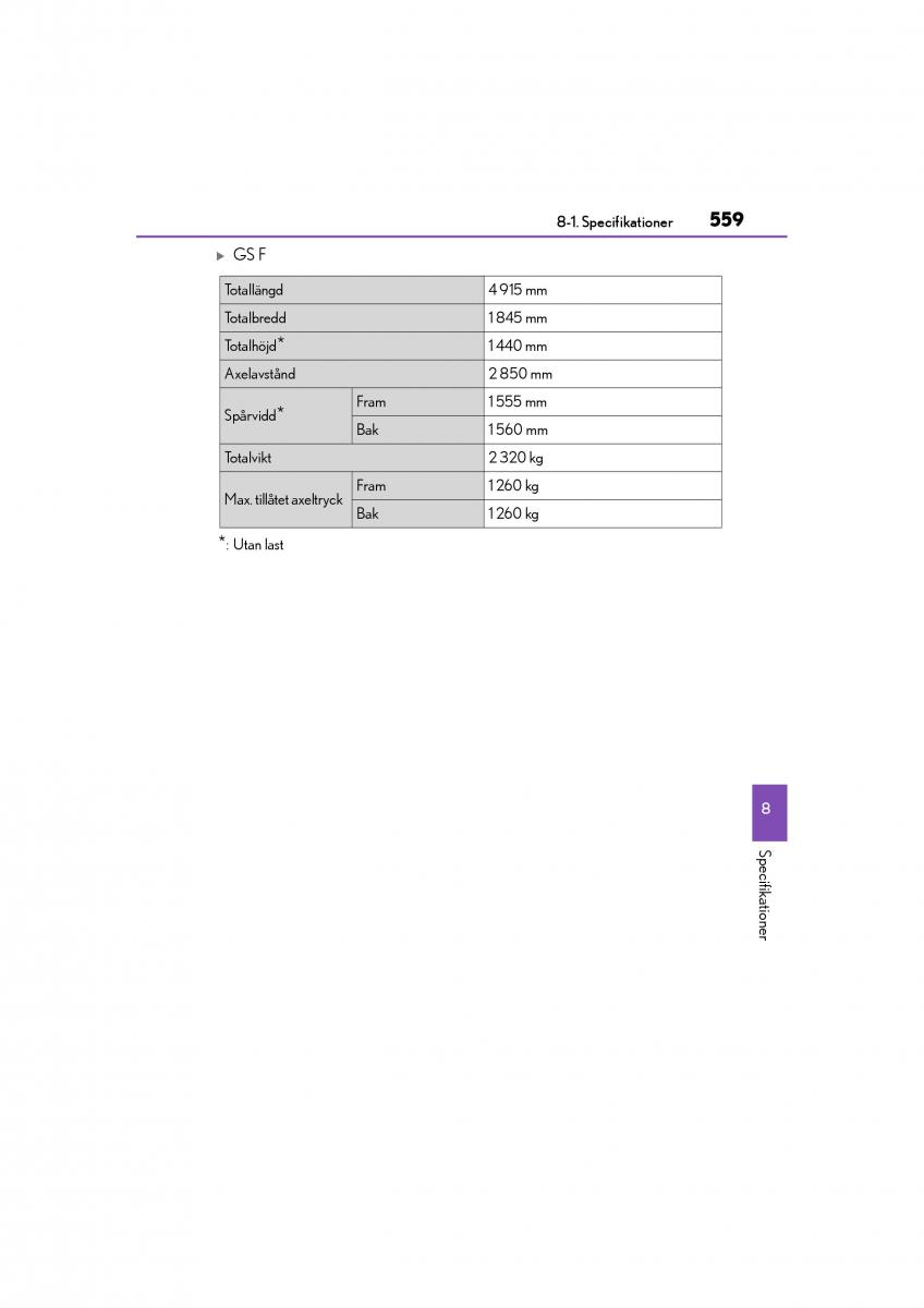 Lexus GS F IV 4 instruktionsbok / page 559