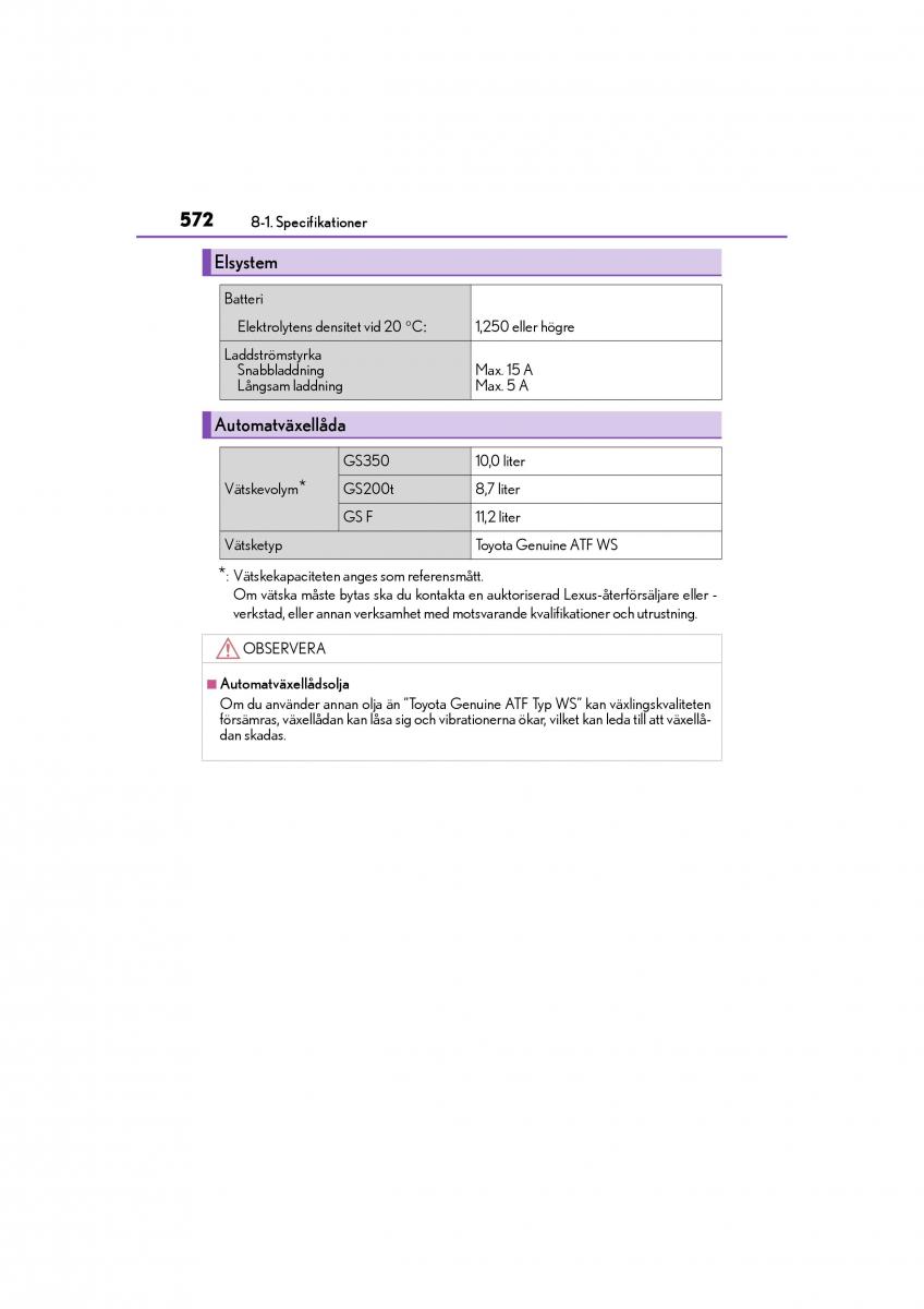 Lexus GS F IV 4 instruktionsbok / page 572