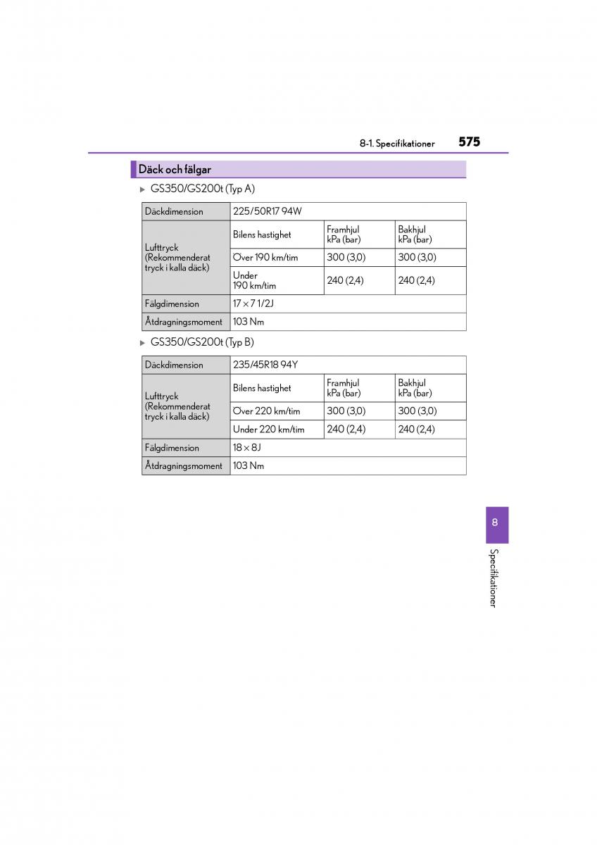 Lexus GS F IV 4 instruktionsbok / page 575