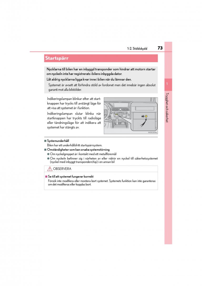 Lexus GS F IV 4 instruktionsbok / page 73