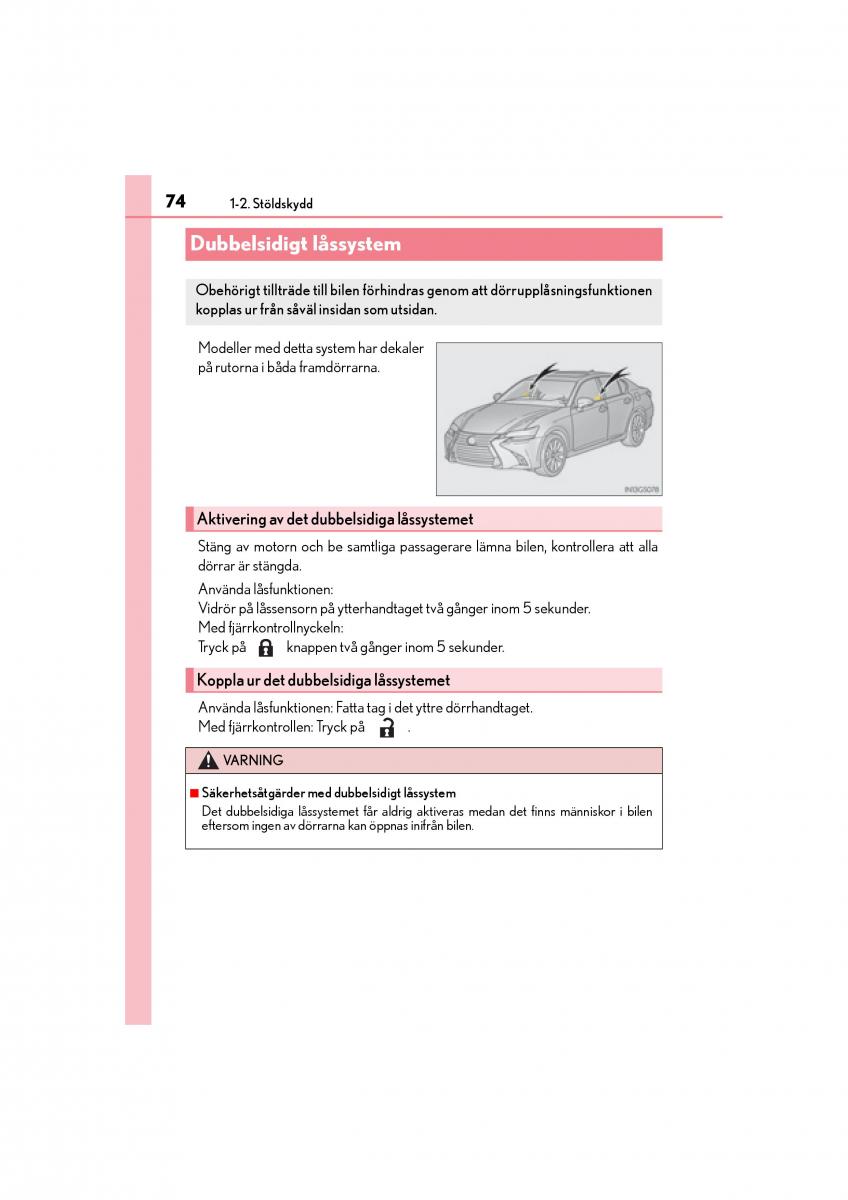 Lexus GS F IV 4 instruktionsbok / page 74