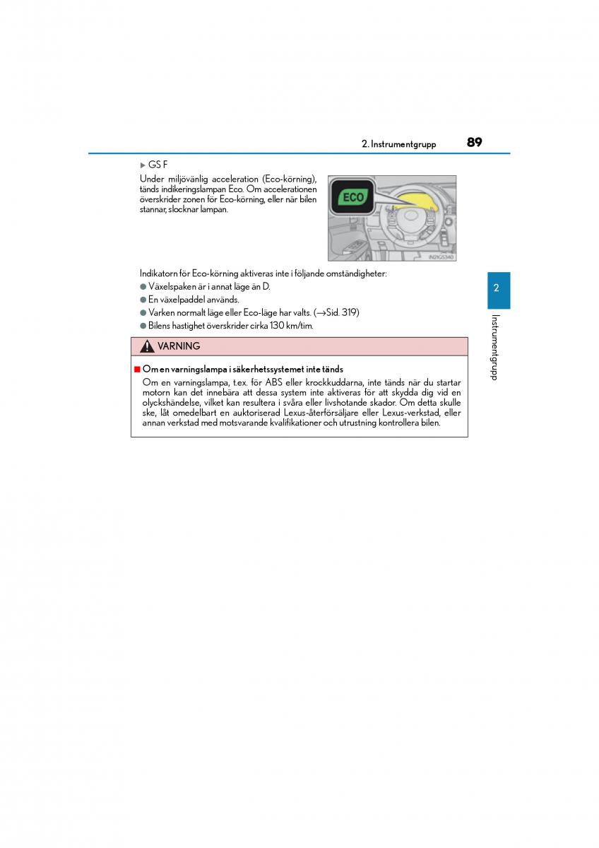 Lexus GS F IV 4 instruktionsbok / page 89