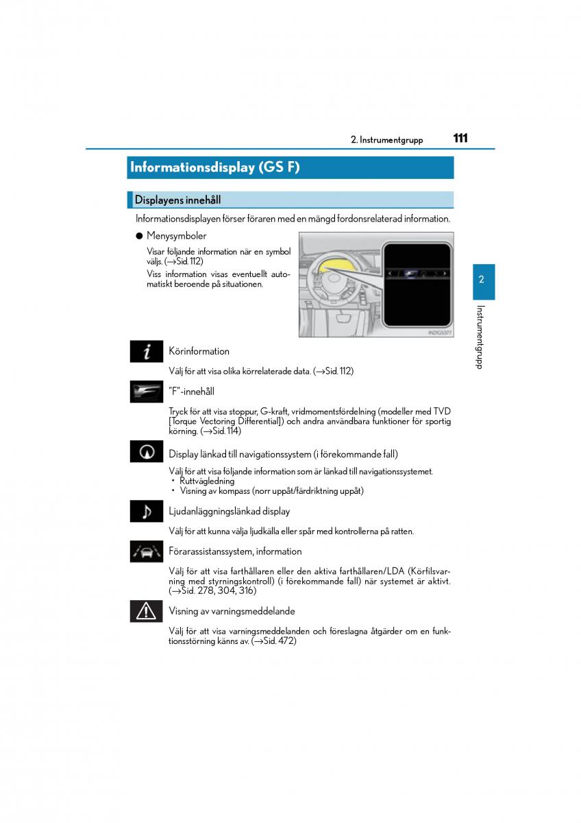 Lexus GS F IV 4 instruktionsbok / page 111