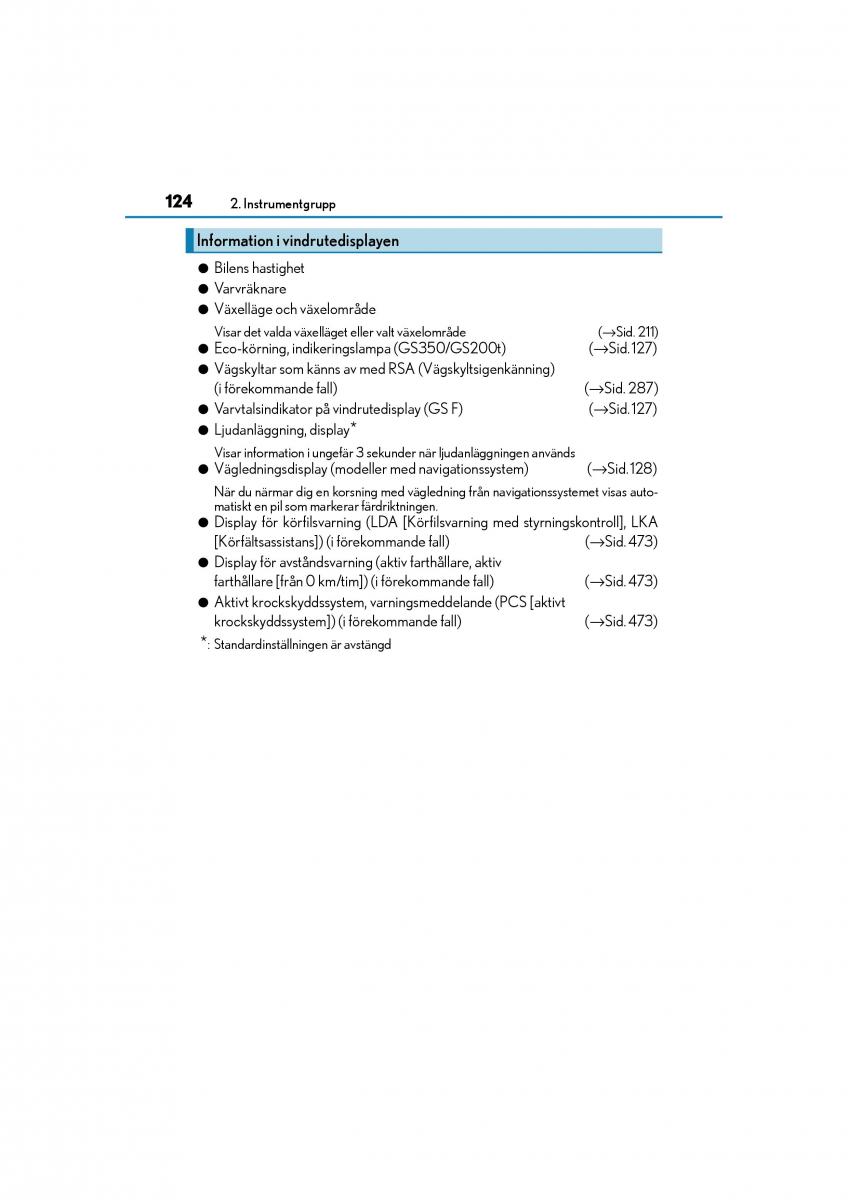 Lexus GS F IV 4 instruktionsbok / page 124