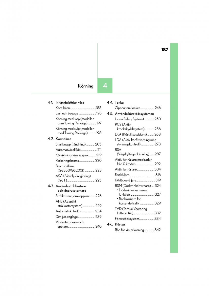 Lexus GS F IV 4 instruktionsbok / page 187
