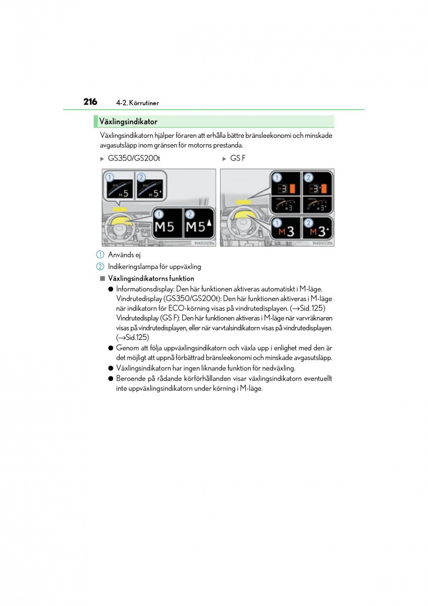 Lexus GS F IV 4 instruktionsbok / page 216