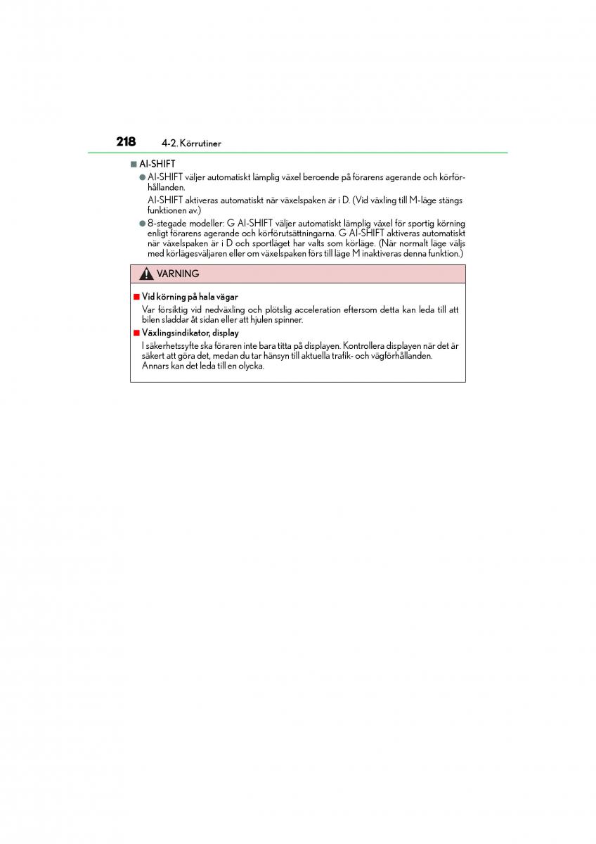 Lexus GS F IV 4 instruktionsbok / page 218