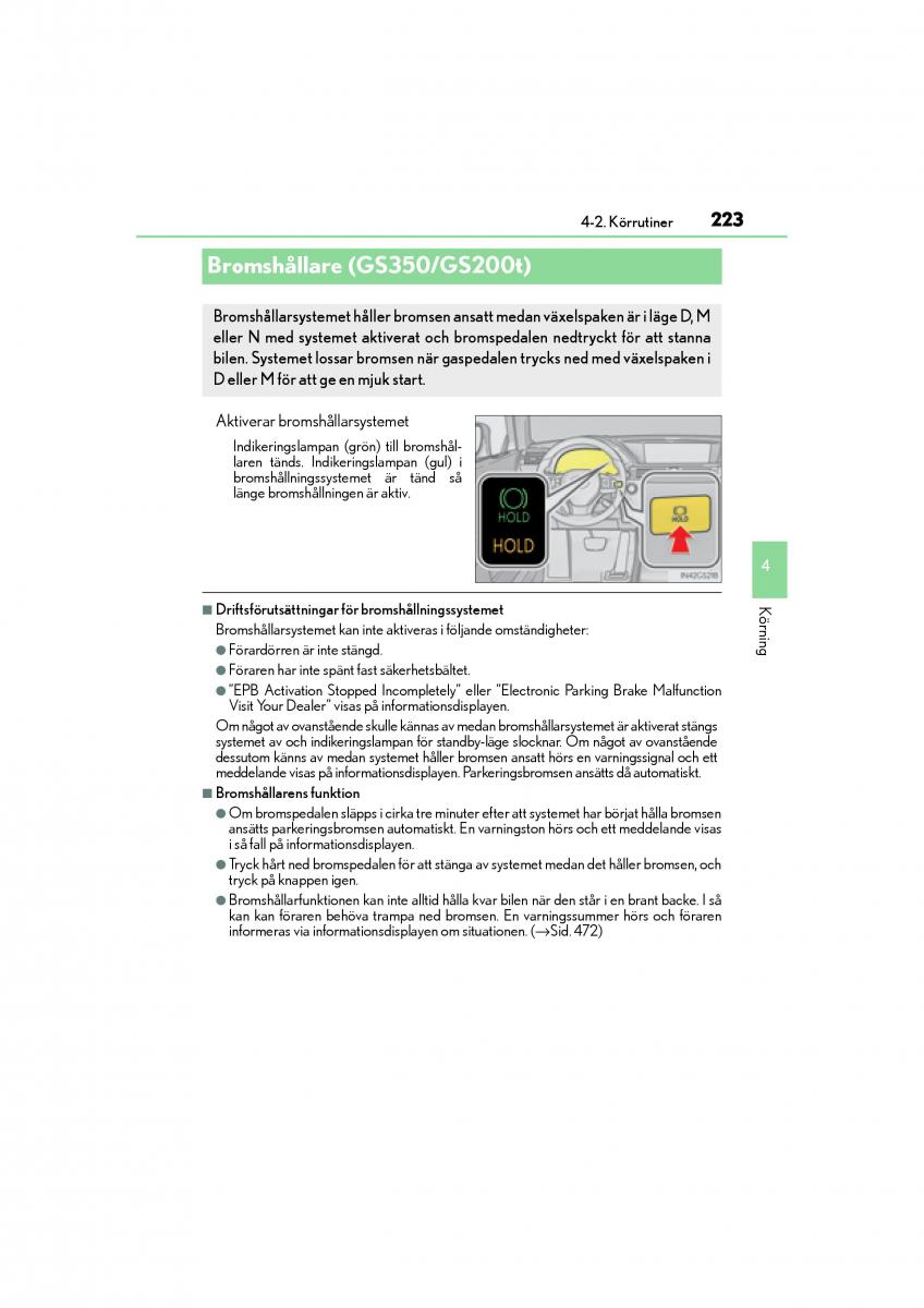 Lexus GS F IV 4 instruktionsbok / page 223